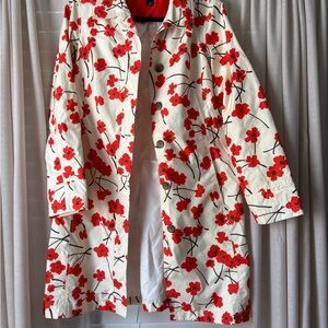 Lands’ End Women’s Floral Raincoat Jacket Red Poppy Print Size Small 6-8